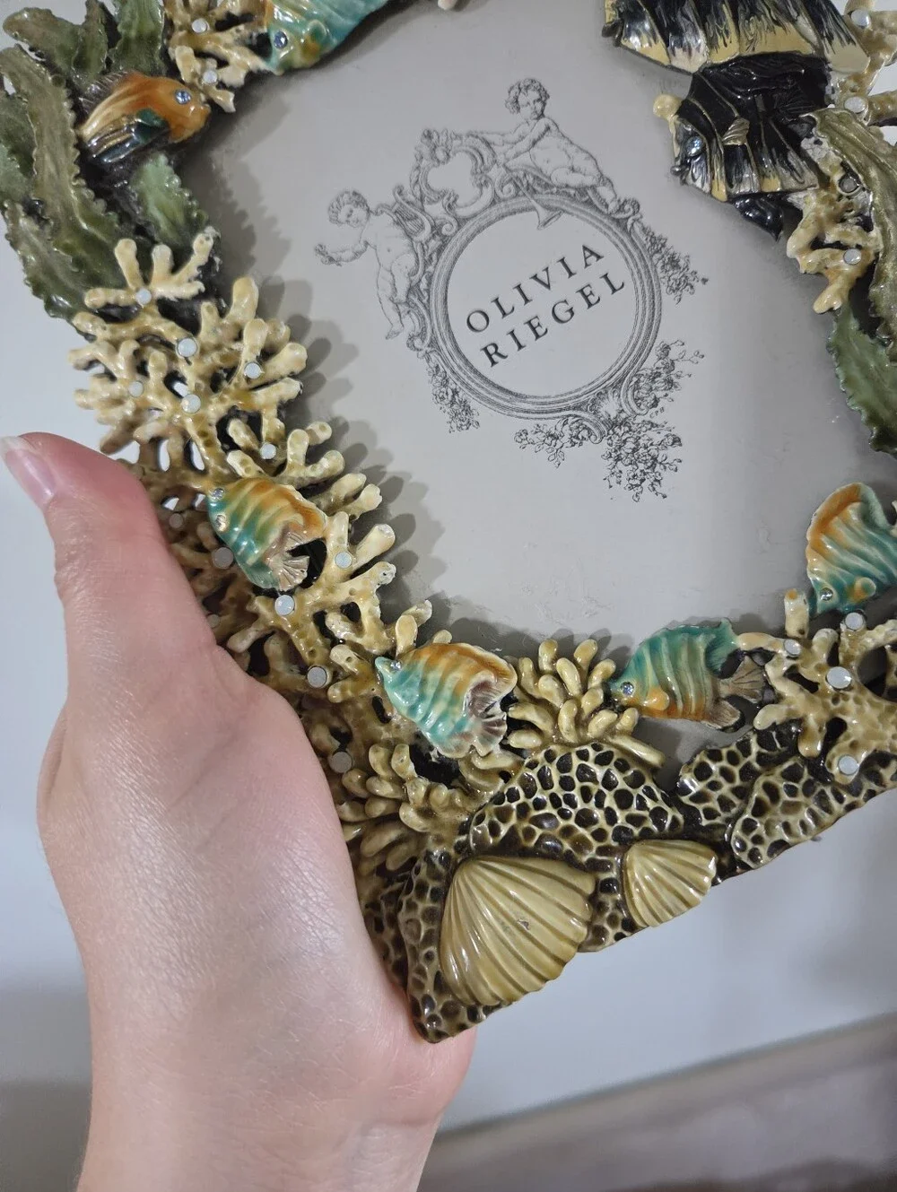 ​Olivia Riegel Vintage Coral Reef Tropical Fish 4x6 Picture Frame - Enamel & Cry